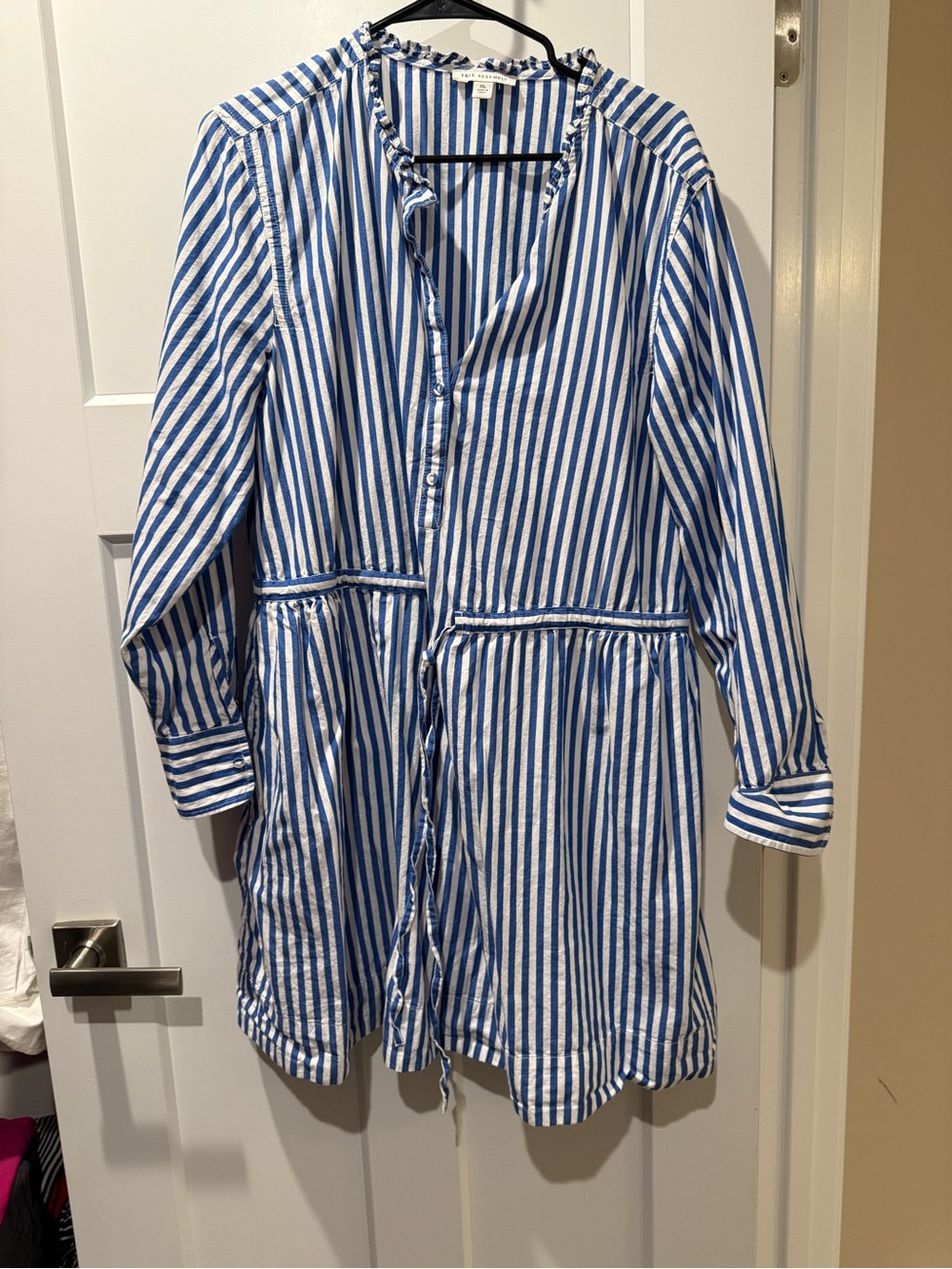 Striped Blue and White Button-Front Shirt Dress